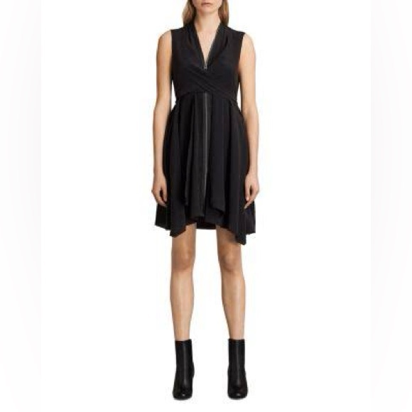 All Saints Jayda Black Zip-Front Silk Blend Dress - Picture 2 of 7
